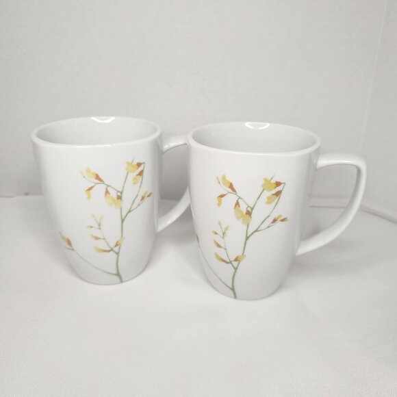 Corelle Coordinates Yellow Floral Porcelain Mugs Set Of 2 Kobe Pattern - Picture 1 of 4